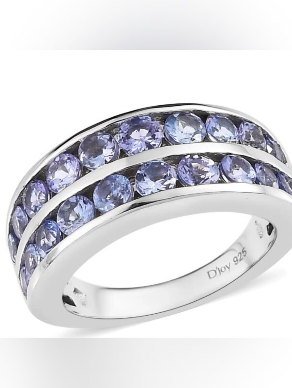 Natural Tanzanite Double Row Eternity Band Platinum Over Sterling Silver Size 8